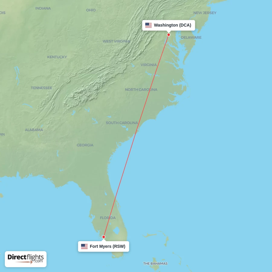 DCA - RSW route map