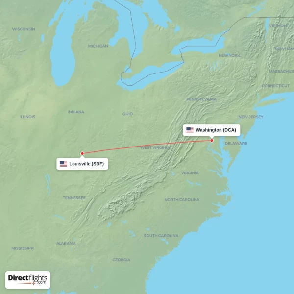 Washington - Louisville direct flight map