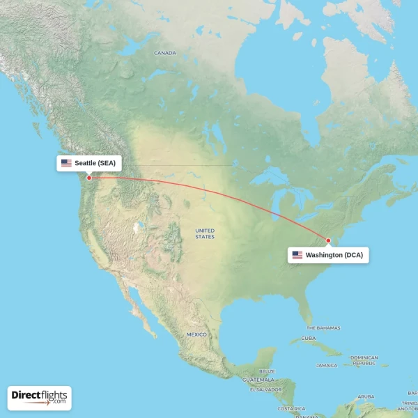 Washington - Seattle direct flight map