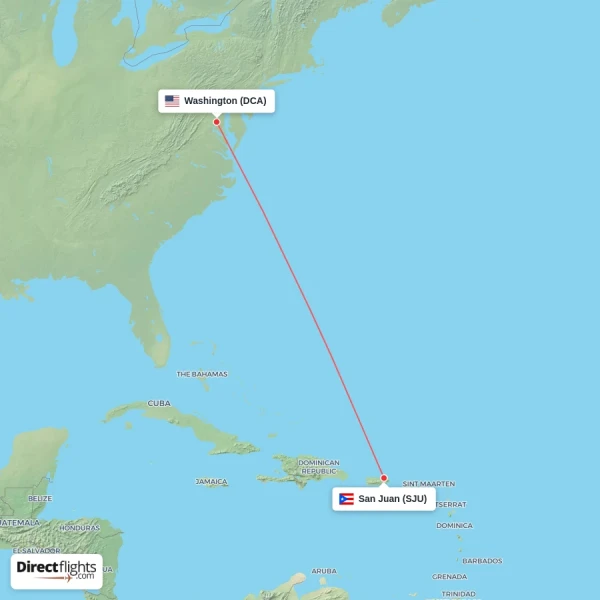 Washington - San Juan direct flight map