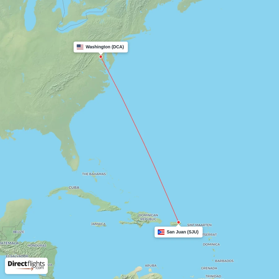 DCA - SJU route map