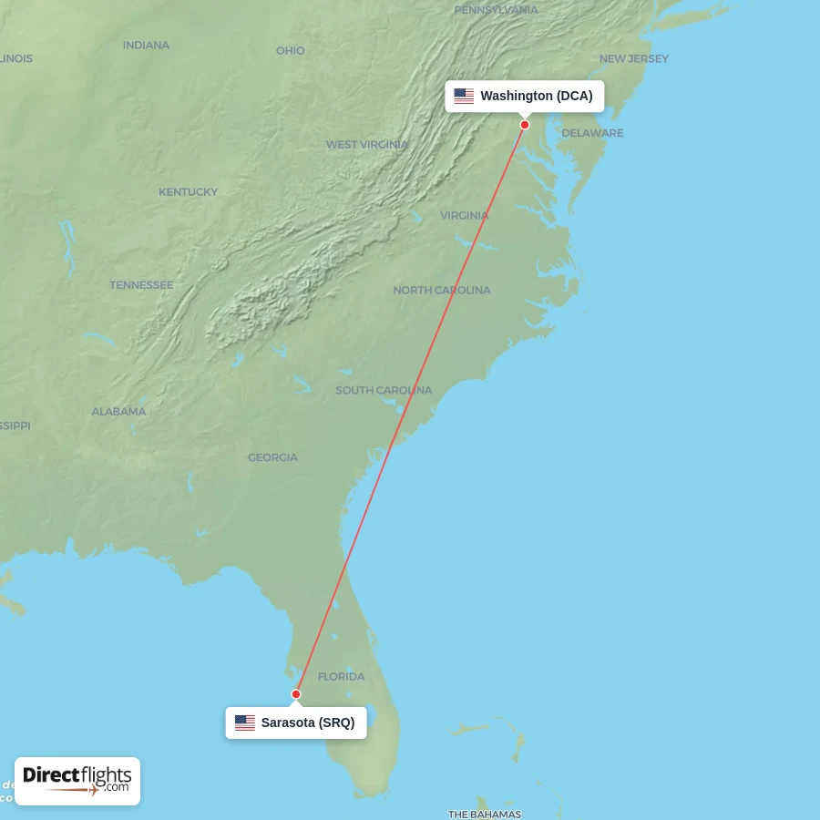 DCA - SRQ route map