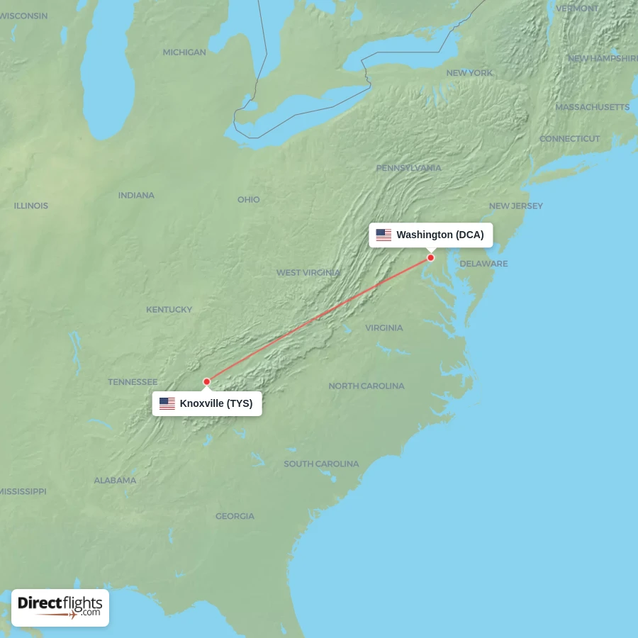 DCA - TYS route map