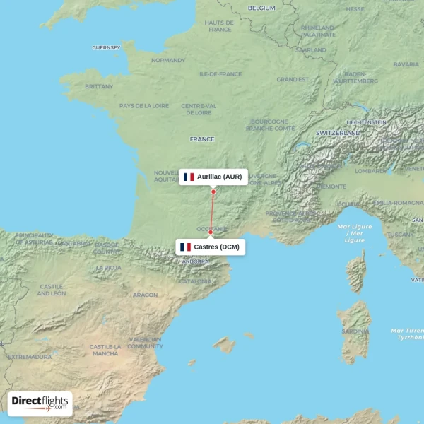 Castres - Aurillac direct flight map