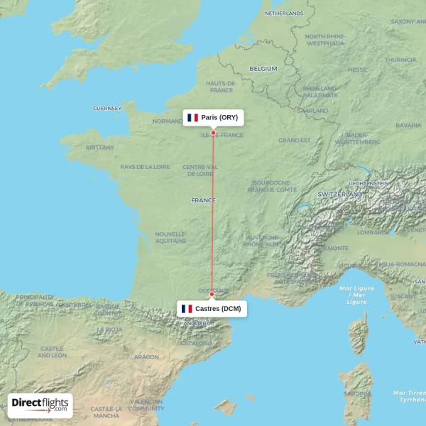 Castres - Paris direct flight map