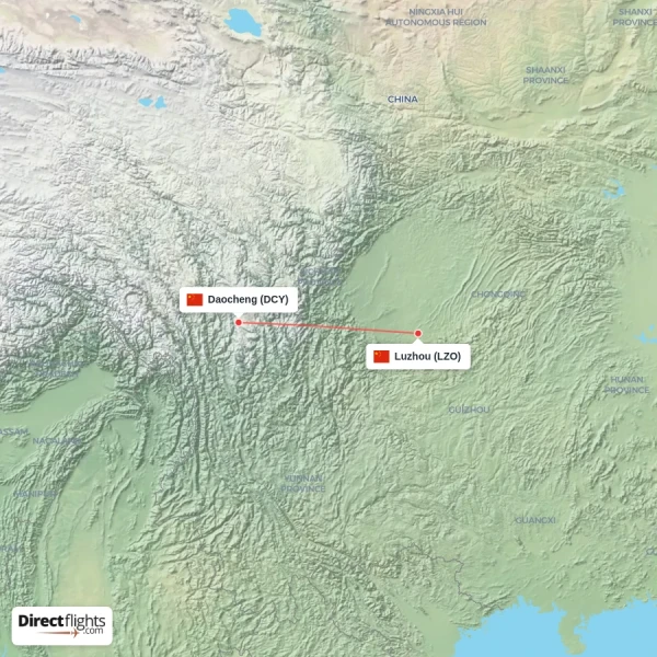 Daocheng - Luzhou direct flight map