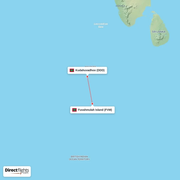 Kudahuvadhoo - Fuvahmulah Island direct flight map