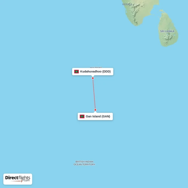 Kudahuvadhoo - Gan Island direct flight map