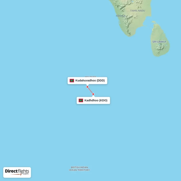 Kudahuvadhoo - Kadhdhoo direct flight map