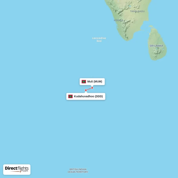 Kudahuvadhoo - Muli direct flight map