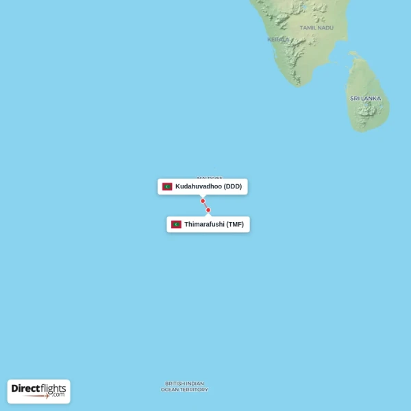 Kudahuvadhoo - Thimarafushi direct flight map