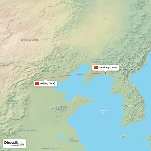 Dandong - Beijing direct flight map