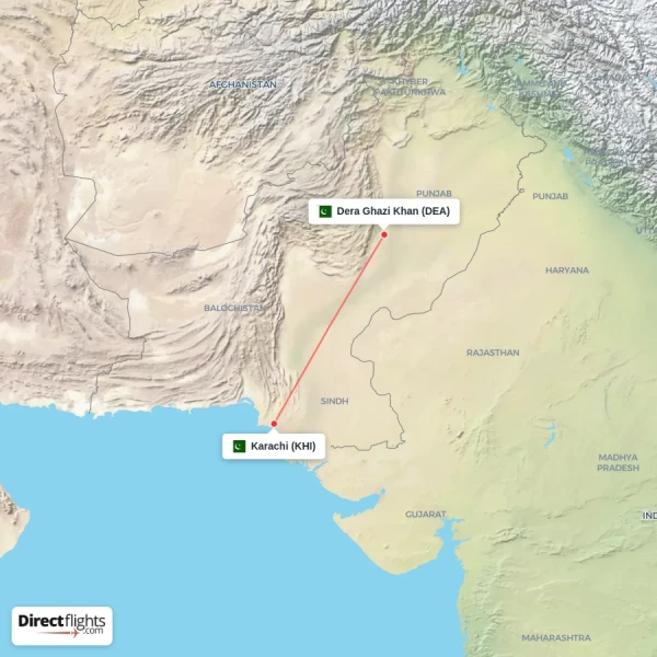 Dera Ghazi Khan - Karachi direct flight map