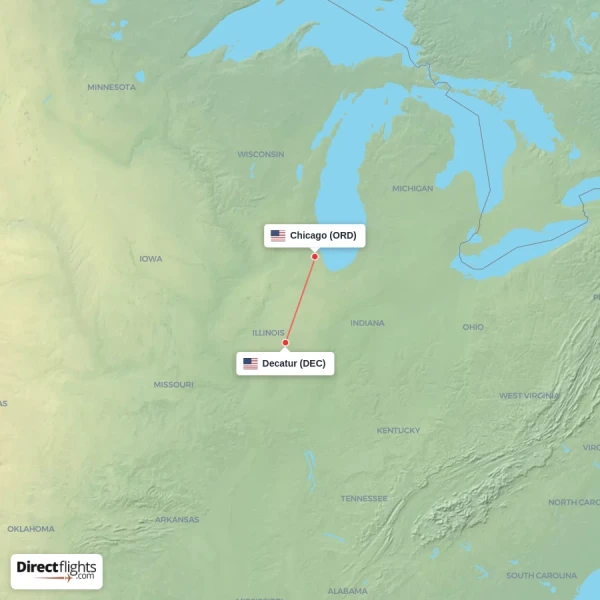 Decatur - Chicago direct flight map