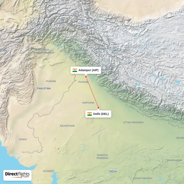 Delhi - Adampur direct flight map