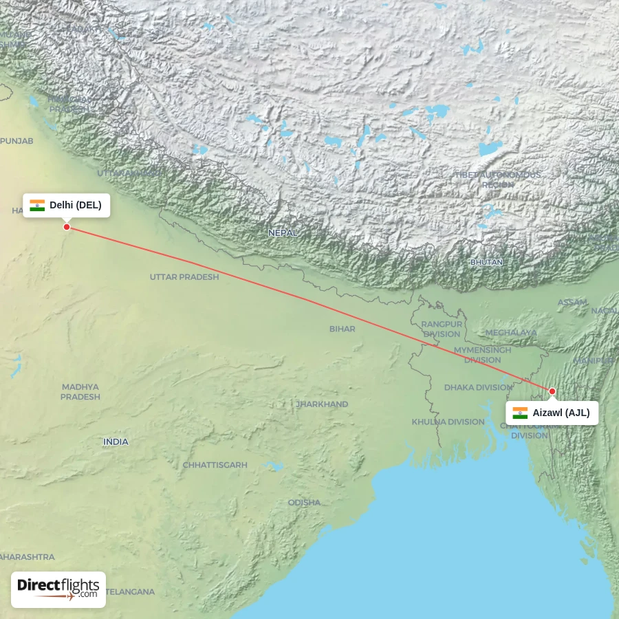 DEL - AJL route map
