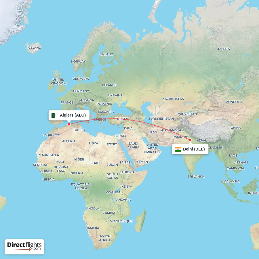 DEL - ALG route map