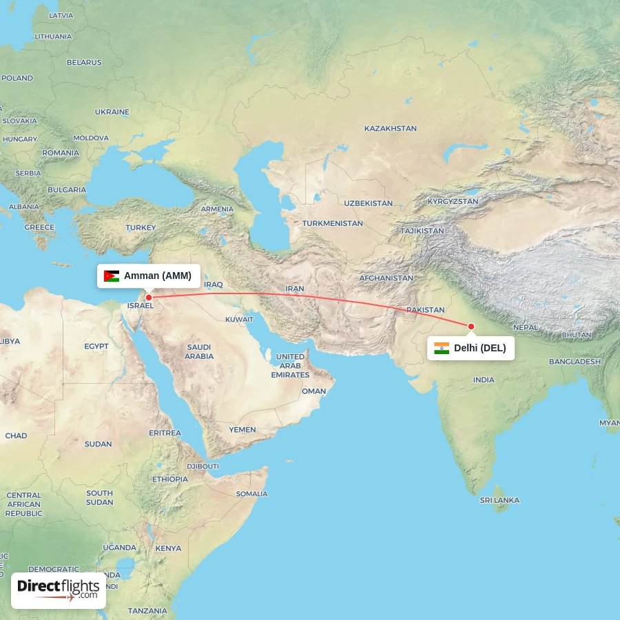 DEL - AMM route map