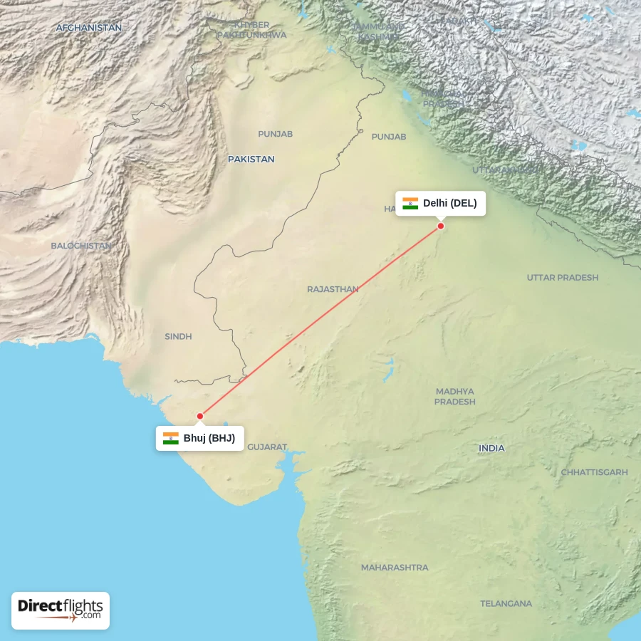 DEL - BHJ route map