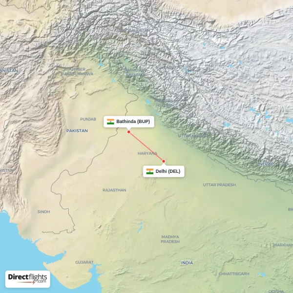 Delhi - Bathinda direct flight map