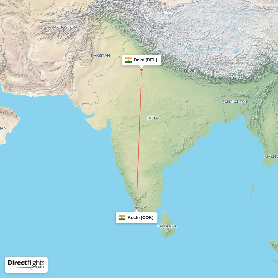 DEL - COK route map