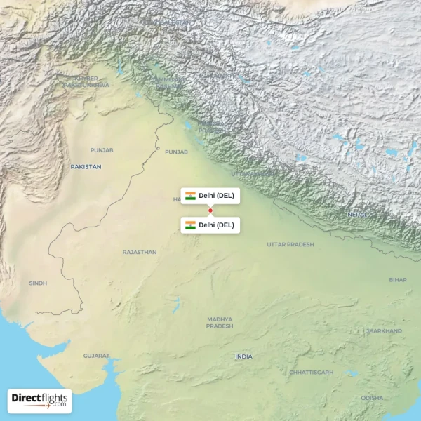 Delhi - Delhi direct flight map