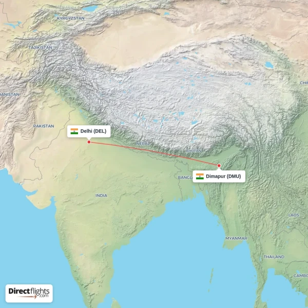 Delhi - Dimapur direct flight map