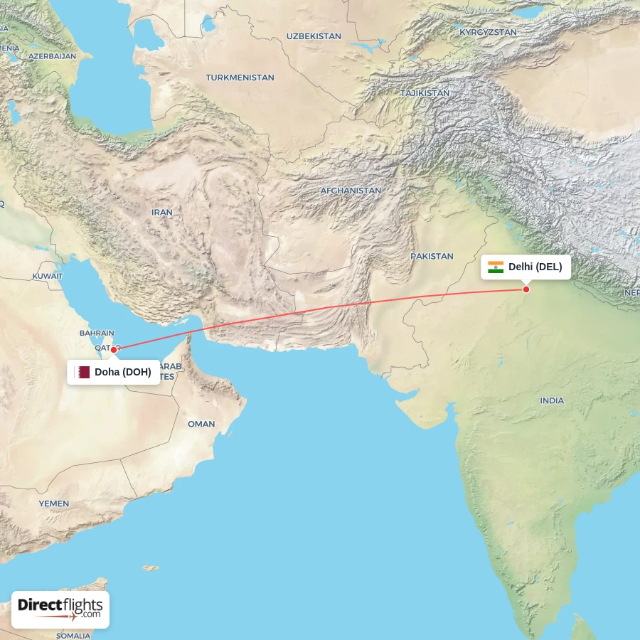 DEL - DOH route map