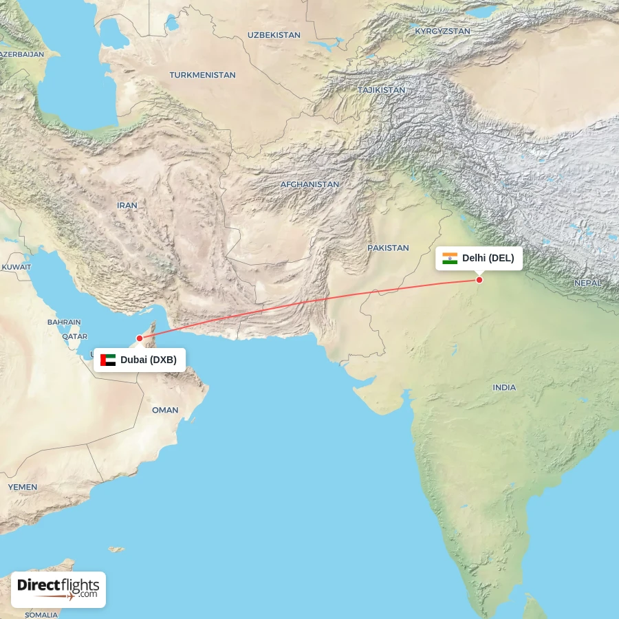DEL - DXB route map