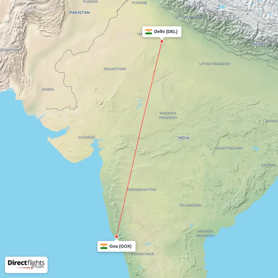 DEL - GOX route map