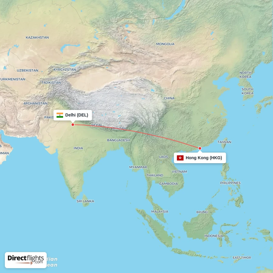 DEL - HKG route map