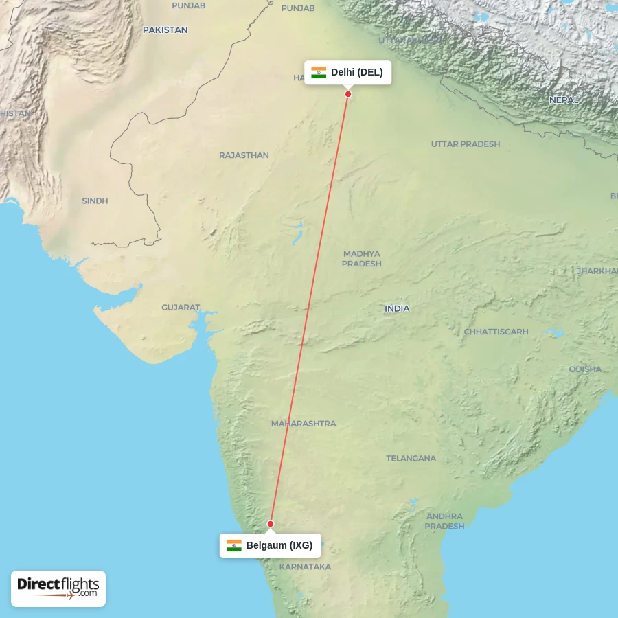 DEL - IXG route map