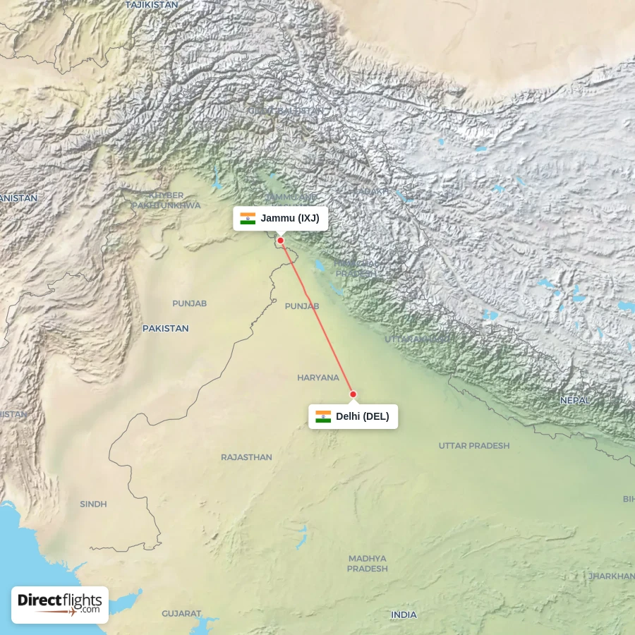 DEL - IXJ route map