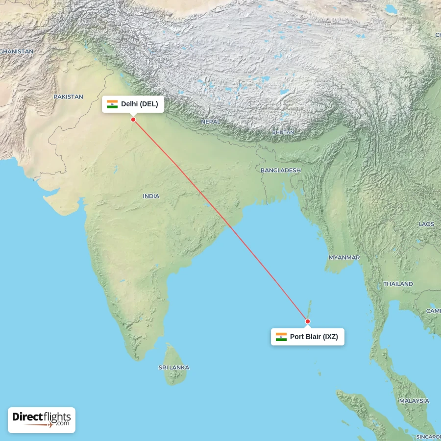 DEL - IXZ route map
