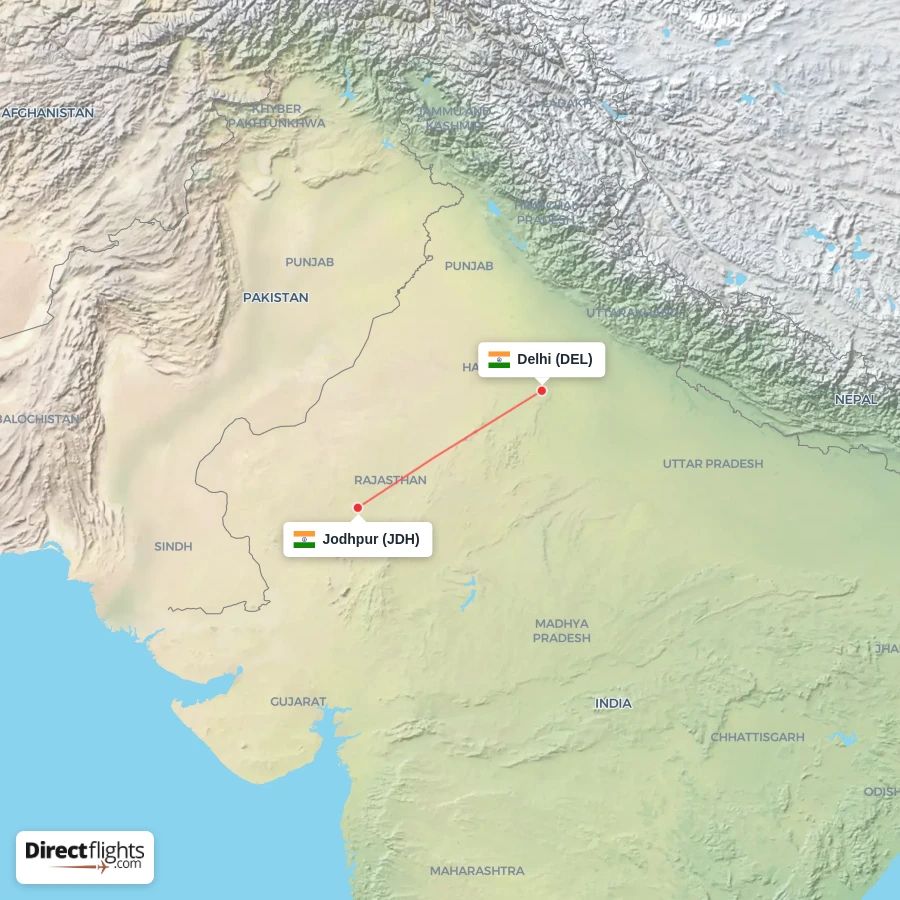 DEL - JDH route map
