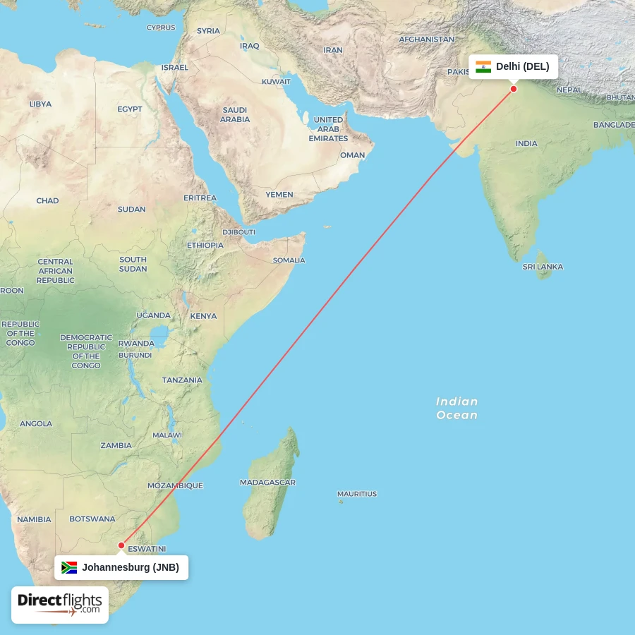 DEL - JNB route map