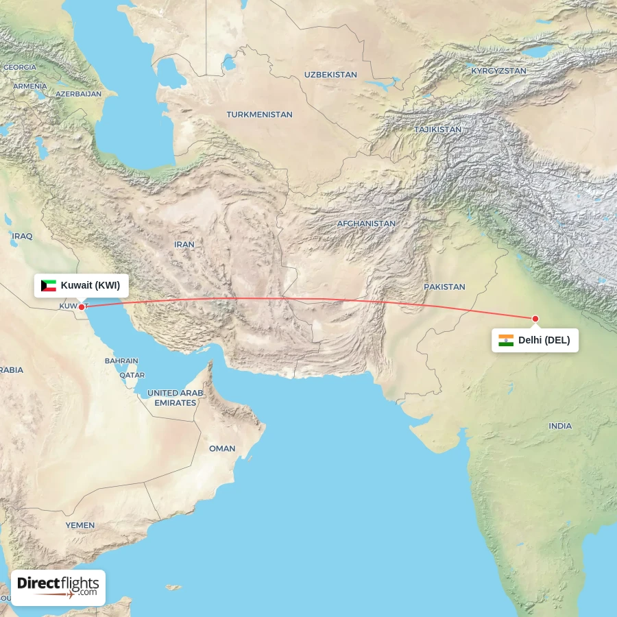 DEL - KWI route map