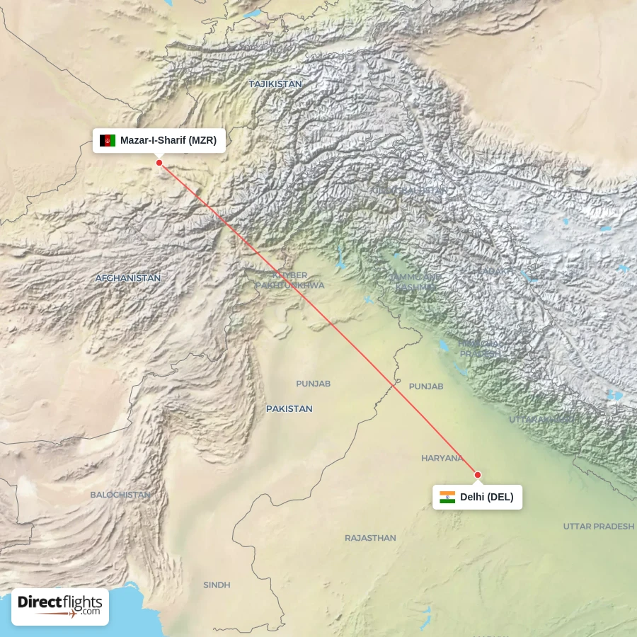 DEL - MZR route map