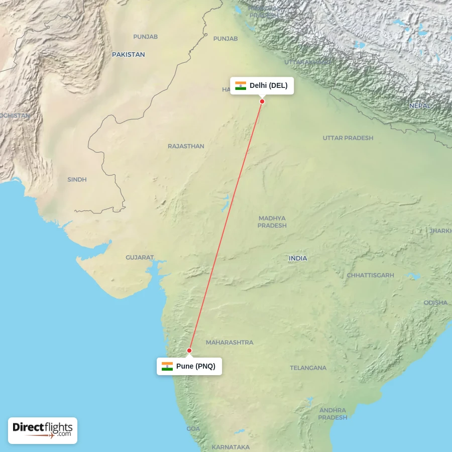 DEL - PNQ route map