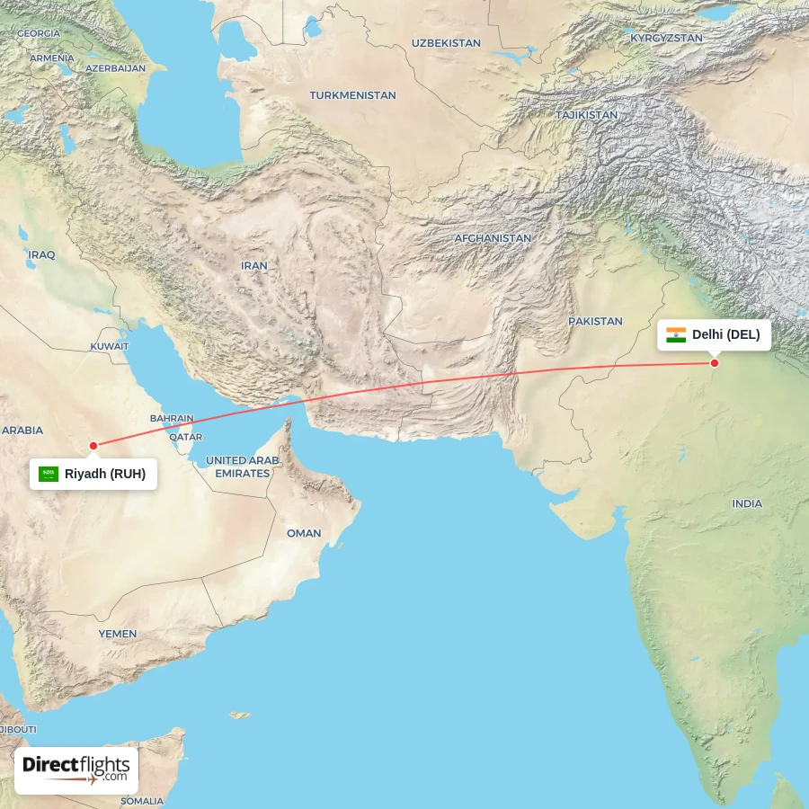 DEL - RUH route map