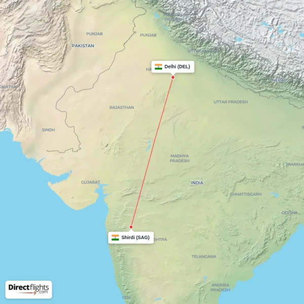 Delhi - Shirdi direct flight map