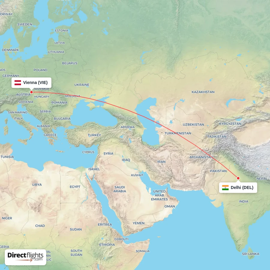 DEL - VIE route map