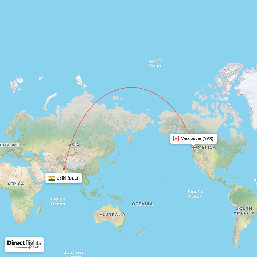 DEL - YVR route map