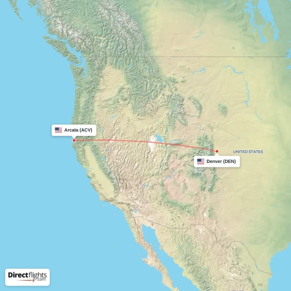 Denver - Arcata direct flight map