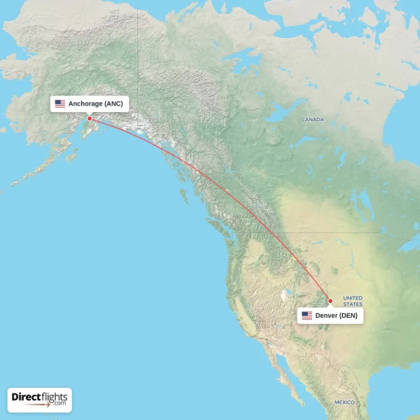 Denver - Anchorage direct flight map