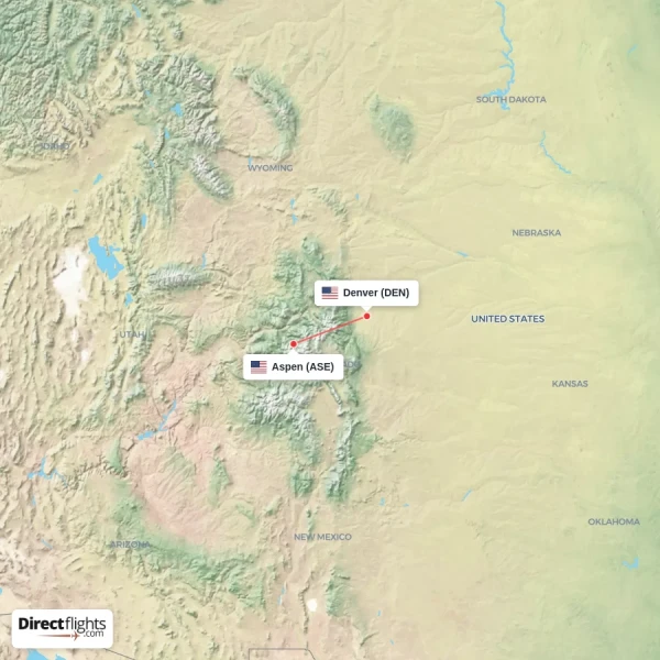 Denver - Aspen direct flight map