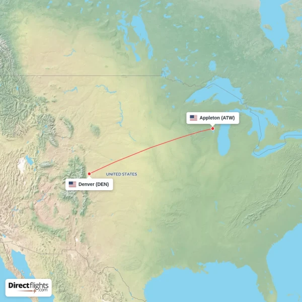 Denver - Appleton direct flight map