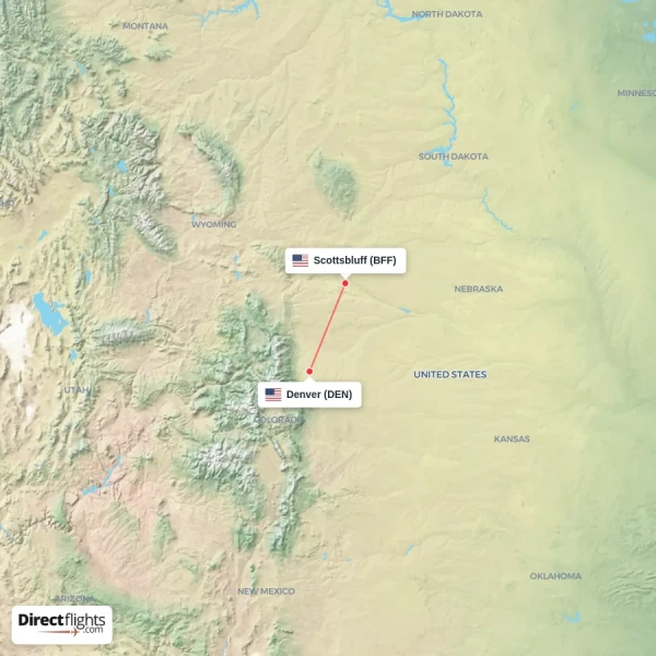 Denver - Scottsbluff direct flight map
