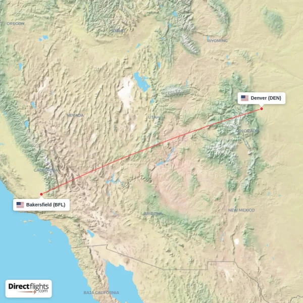Denver - Bakersfield direct flight map