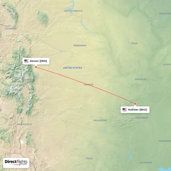 Denver - Hollister direct flight map